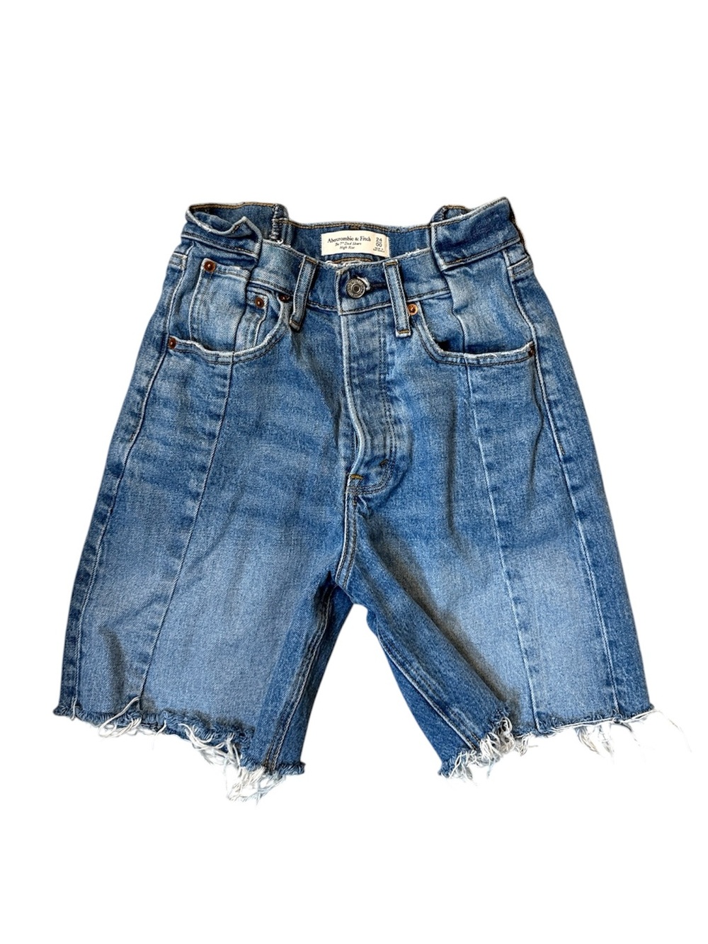 Abercrombie & Fitch 7”‎ Dad Shorts High-Rise Denim Shorts Frayed Hem Size 24